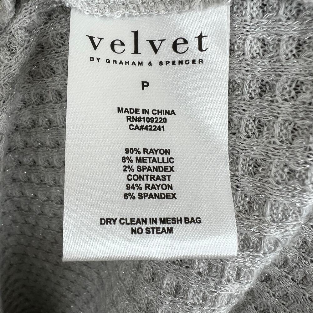 Velvet Graham & Spencer Gray Metallic V-Neck Long Sleeve Waffle Knit Top P XS - Picture 6 of 6